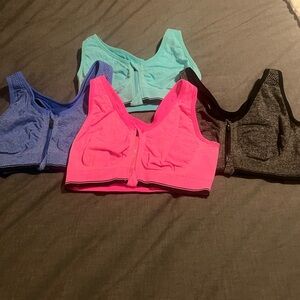 Front-Zip Sports Bras Set - Pink, Teal, Blue, Charcoal